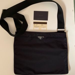 Authentic Prada Vela Prugna (very dark purple) crossbody/messenger, mint